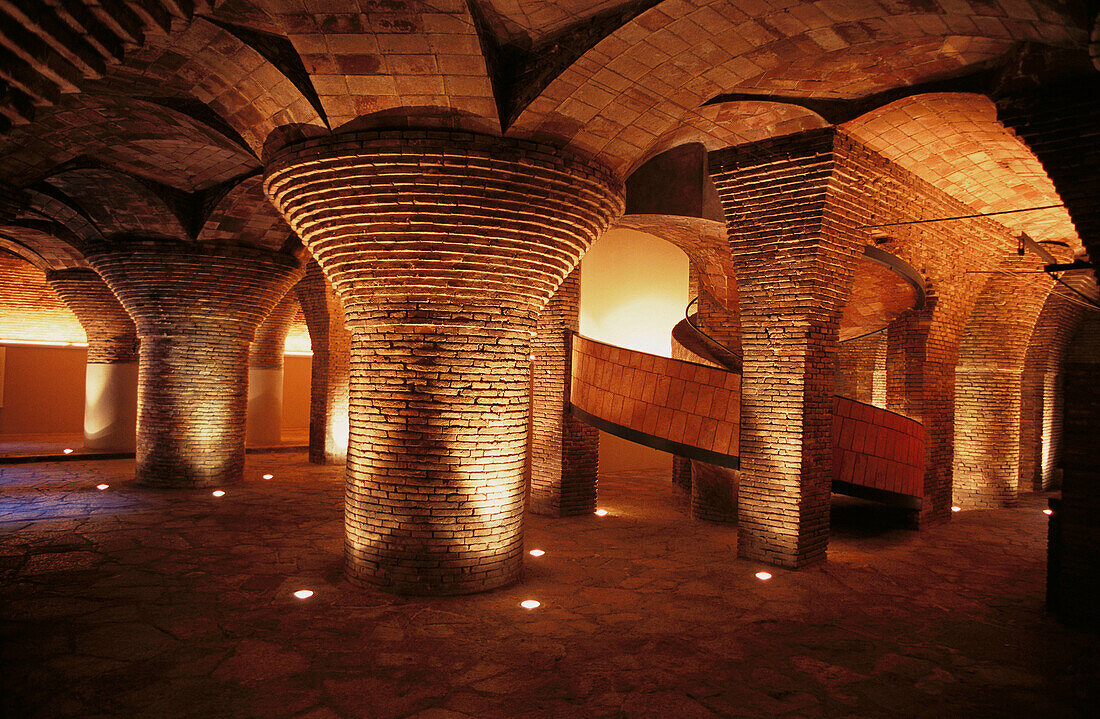 Basement used as stables. Palau Güell (1886-1888), by Gaudi. Barcelona. Spain