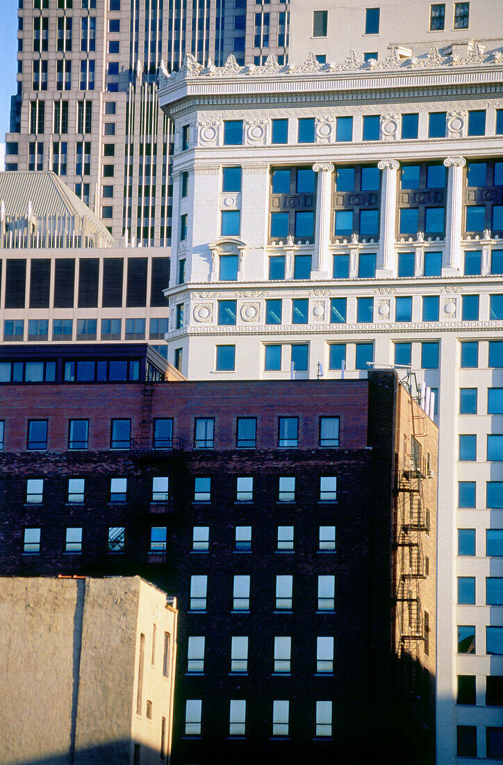 Facades of high rise buildings in Downtown Chicago, Illinois, USA