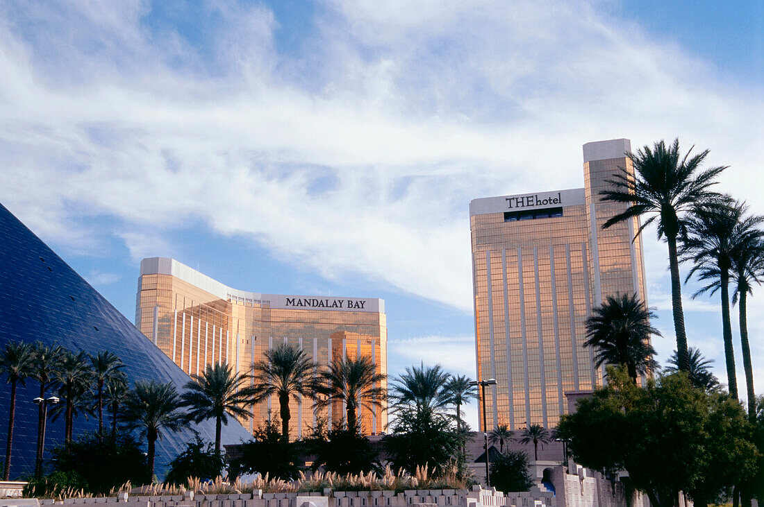 Blick zu Hotel Mandalay Bay und The Hotel, Las Vegas, Nevada, USA, Amerika