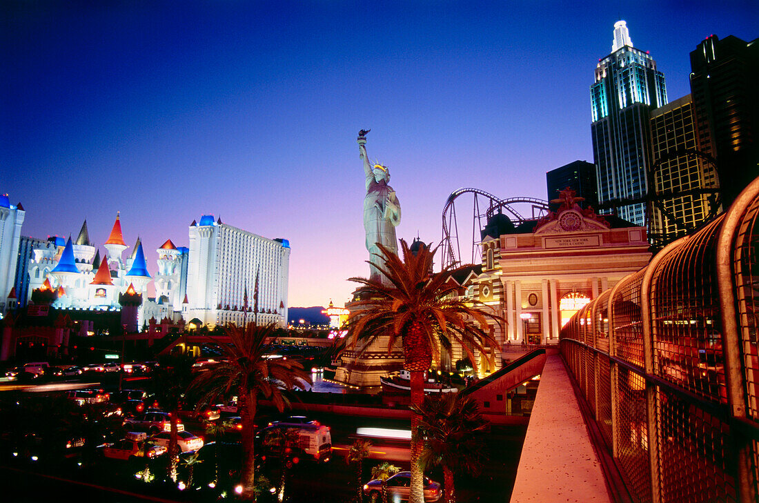 City view with Excalibur's Castle and New York New York, Las Vegas, Nevada, USA, America