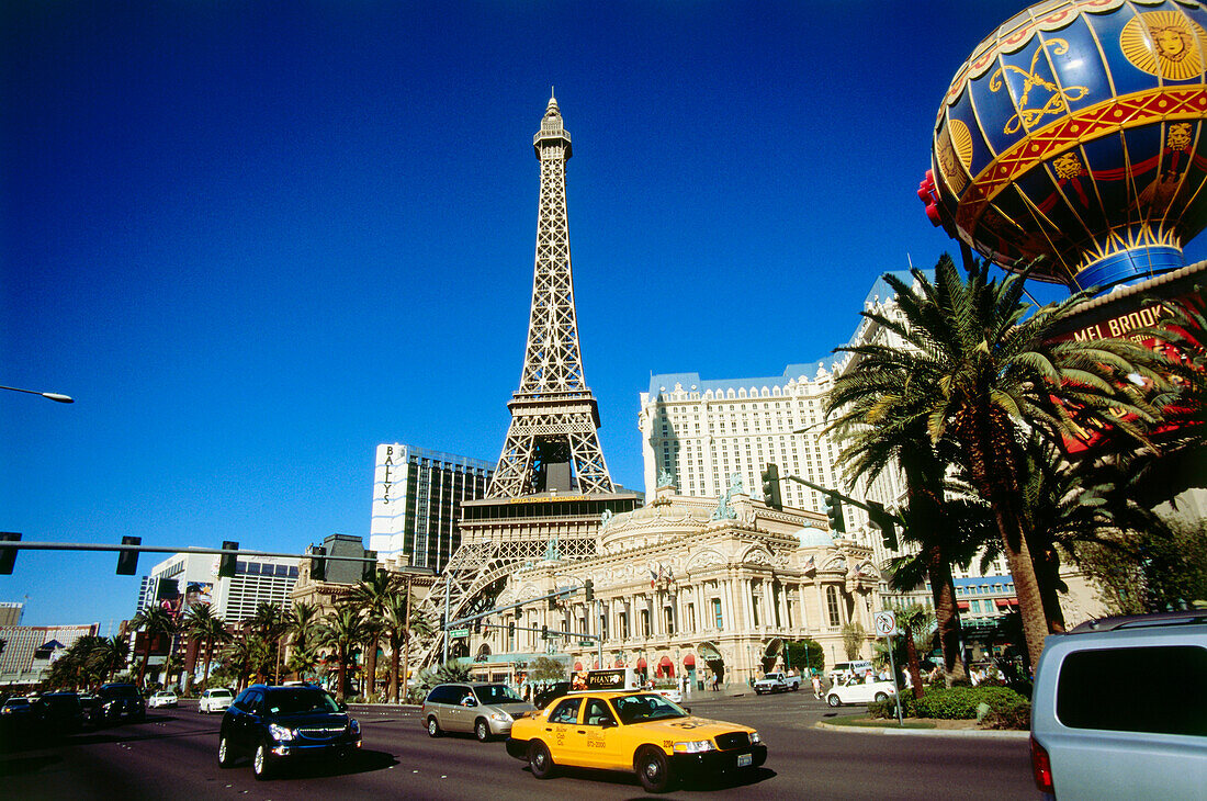 City view with Hotel and Casino Paris, Las Vegas, Nevada, USA, America