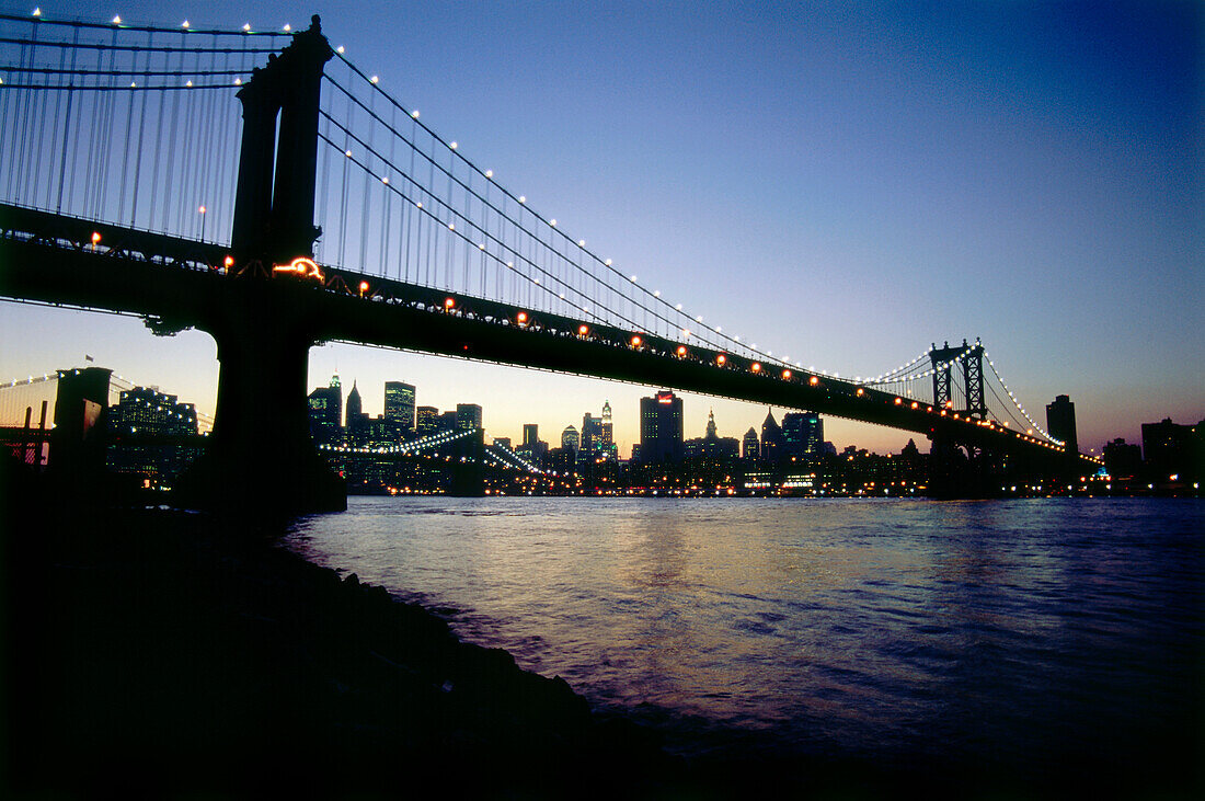 Manhattan Bridge at sunset, New York, USA, America