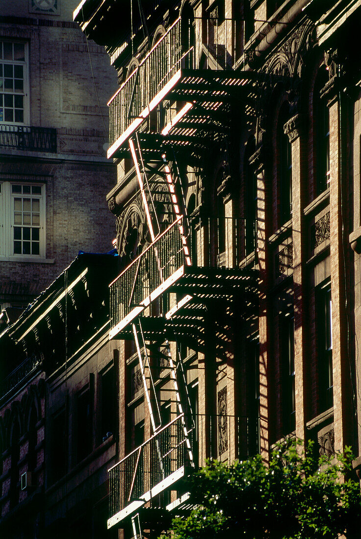 Fire escape stairs in Midtown Manhattan, New York, USA, America