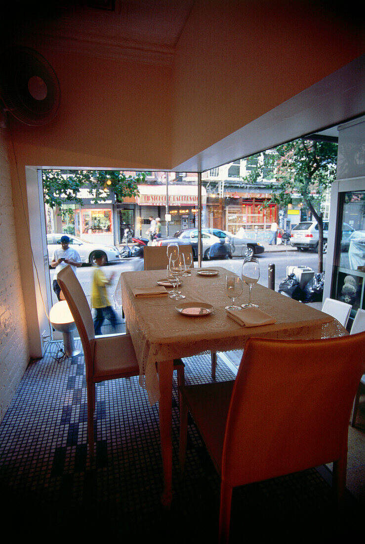 Covered table in Restaurant Falai, Manhattan, New York, USA, America