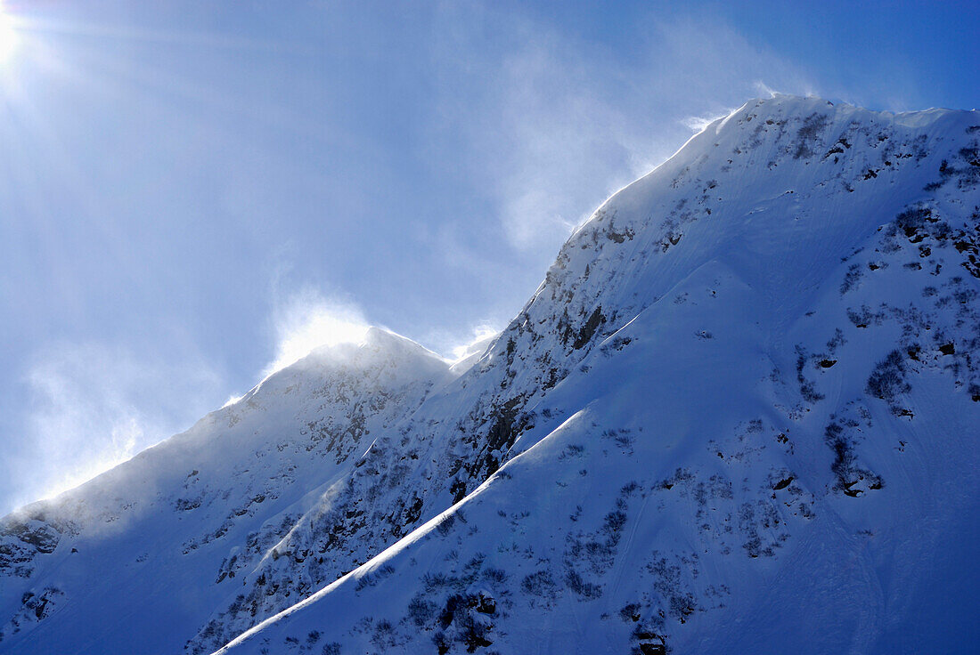 Snow drift at summit, Kleinwalsertal, Allgaeu Alps, Vorarlberg, Austria