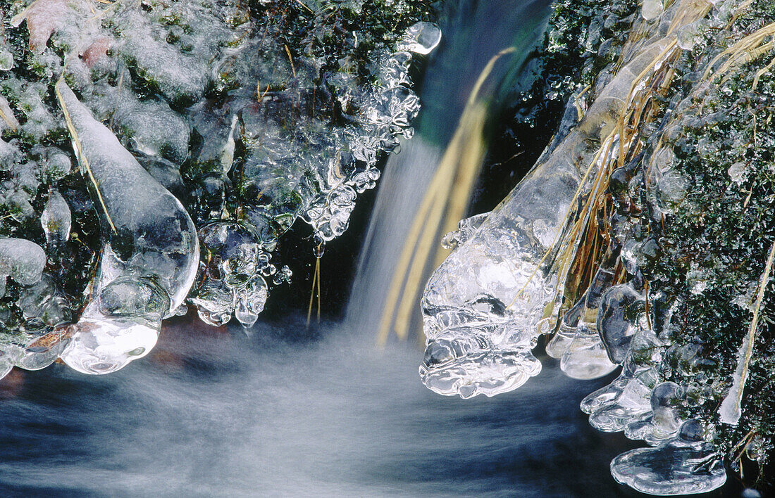 Ice formations around small waterfall. Sudbury. Ontario. Canada 