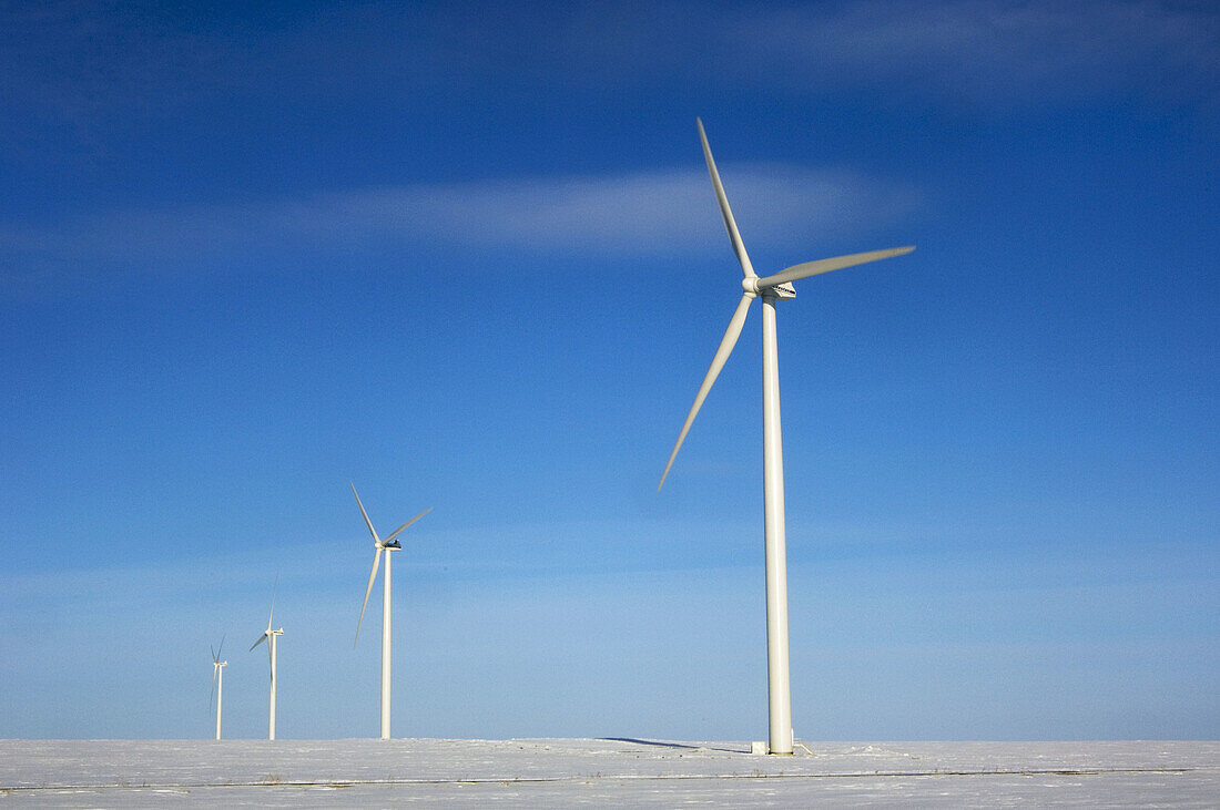 Wind Turbines on snowy prairie. Manitoba, Canada