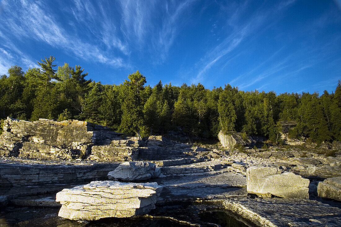 Lake Huron limestone shoreline near Halfway Log Dump. Bruce Peninsula National Park, Ontario, Canada 