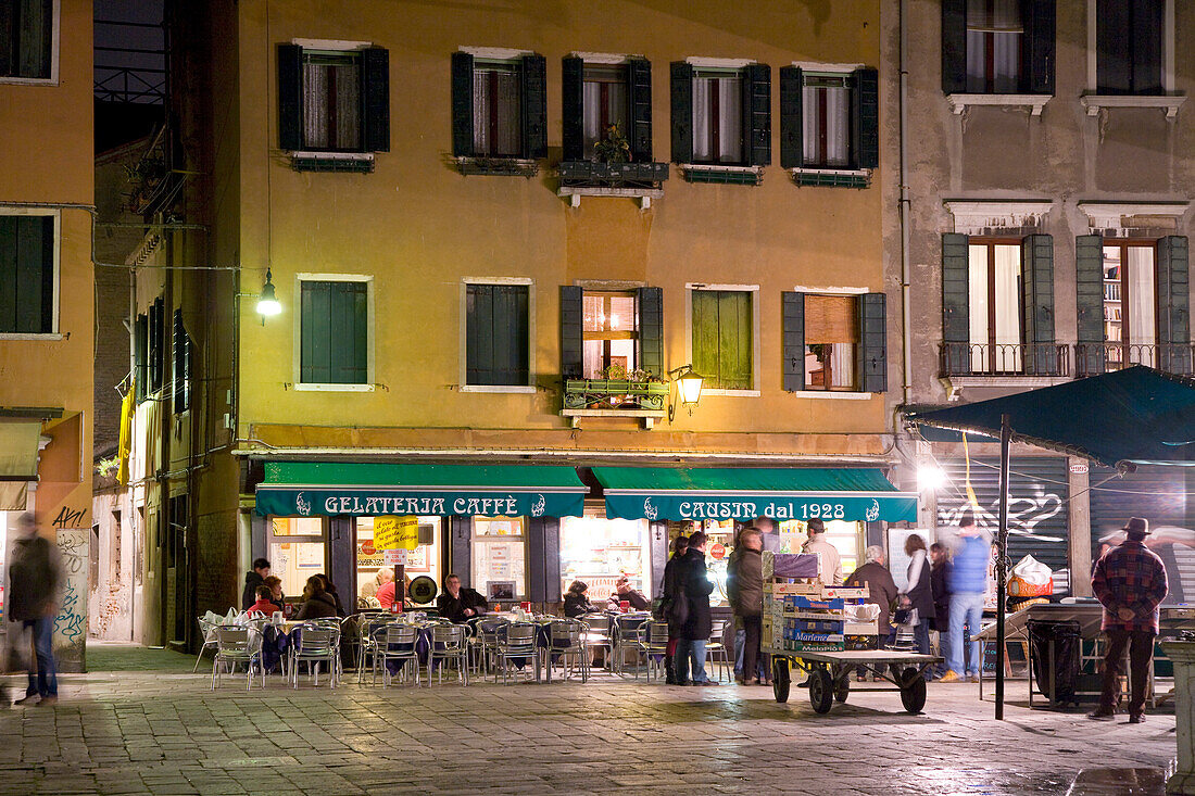 People sitting outside a cafe, Campo Santa Margherita, Venice, Veneto, Italy