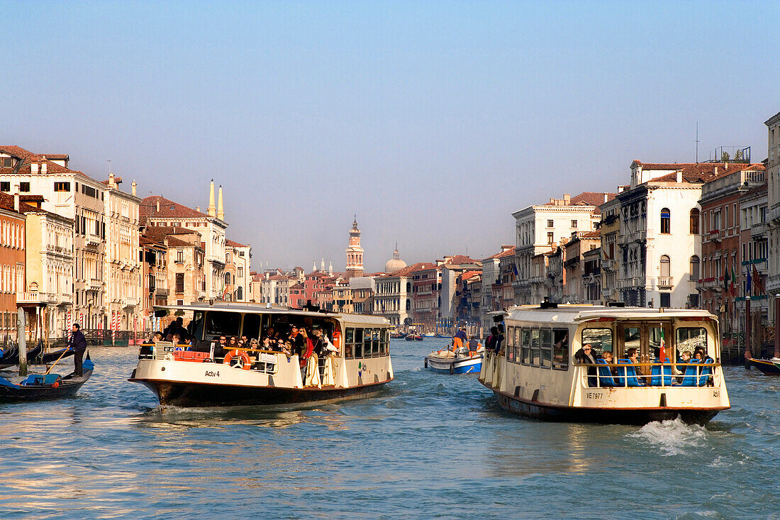 Grand Canal with Vaporetto, motorized waterbus, Venice, Veneto, Italy