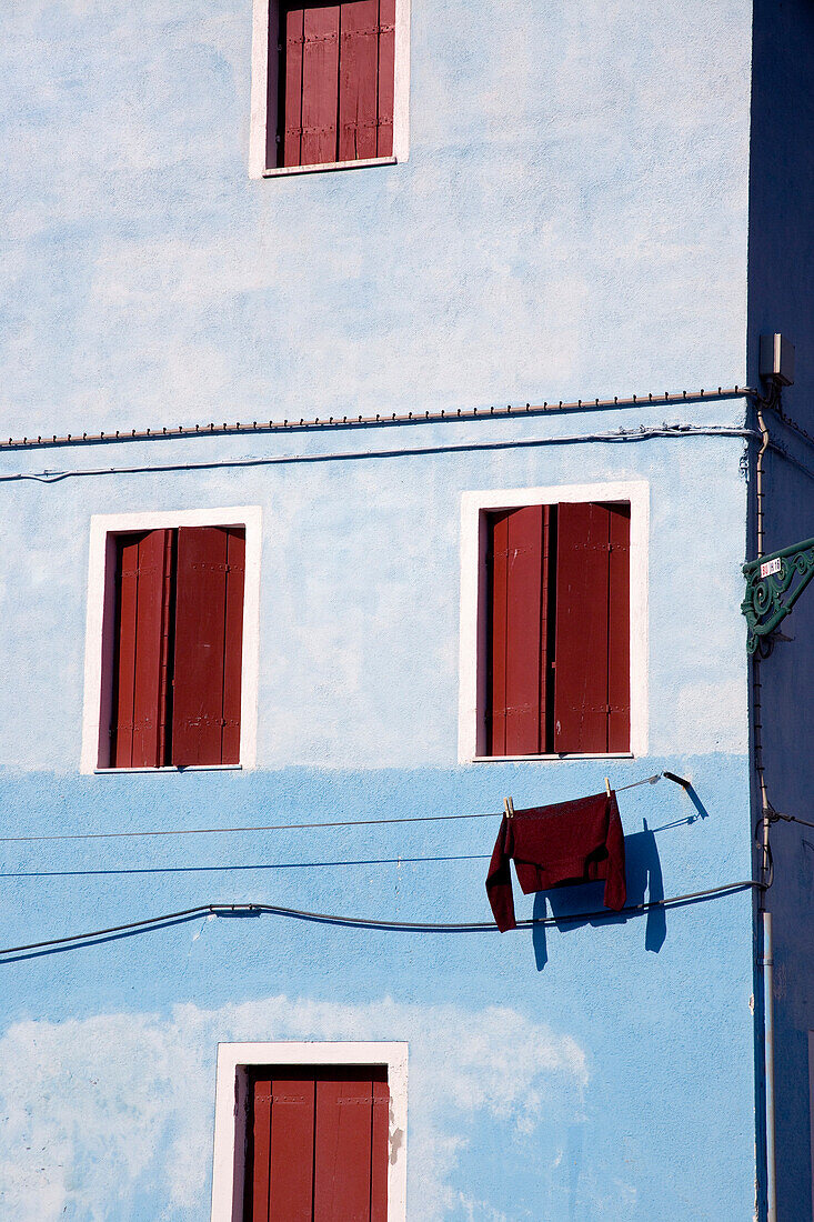 Clothesline hung up outside a house, Burano, Laguna, Veneto, Italy
