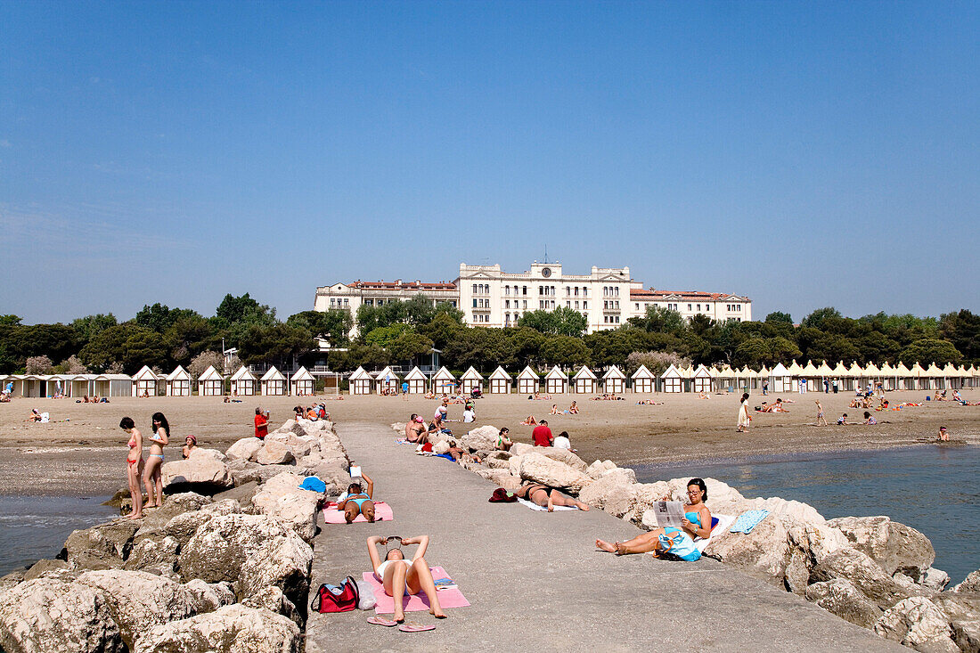 Beach, Hotel des Bains, Lido, Venice, Laguna, Veneto, Italy