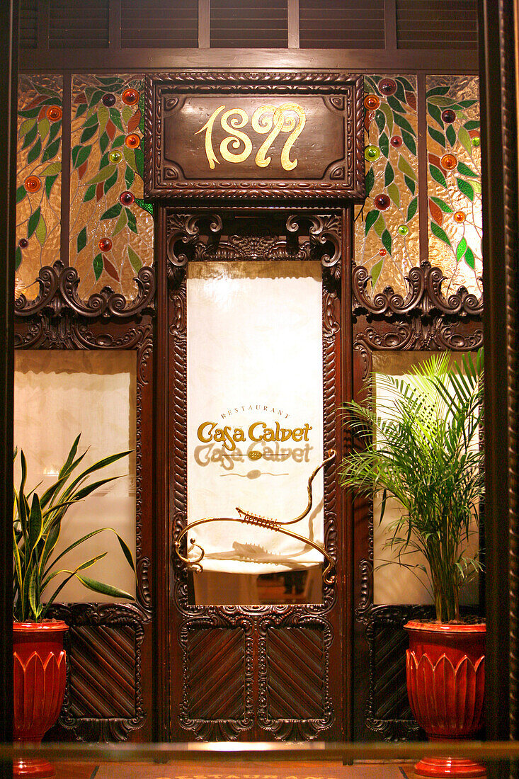 Entrance of Casa Calvet Restaurant, Eixample, Barcelona, Catalonia, Spain