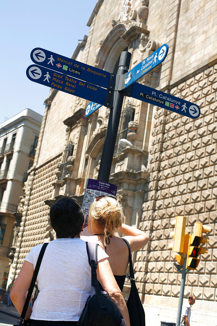 Municipal Guidepost, La Rambla, Barcelona, Catalonia, Spain