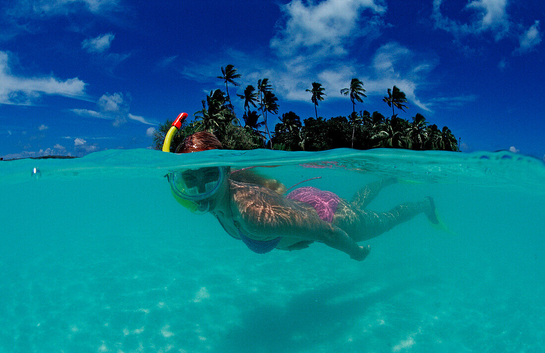 Snorkeling in front of Island, Maldives, Indian Ocean, Meemu Atoll