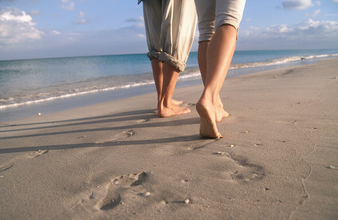 Barefoot prints on the beach