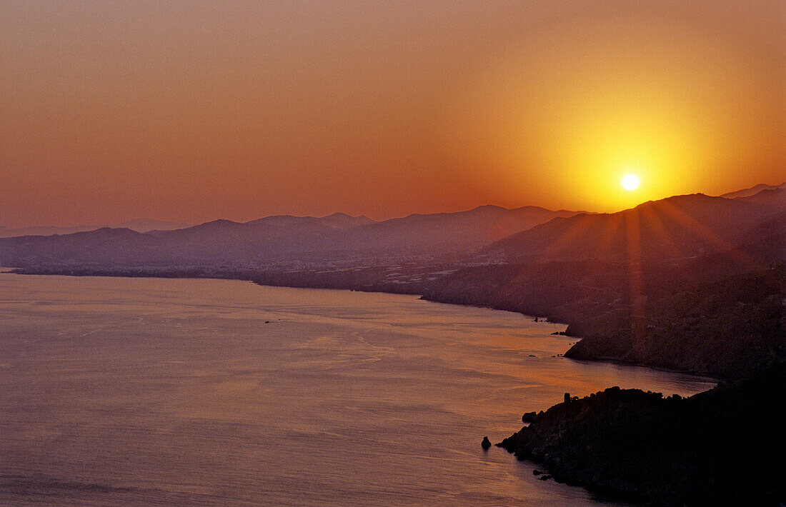 Maro-Cerro Gordo cliffs at sunset. Málaga province. Andalucia. Spain