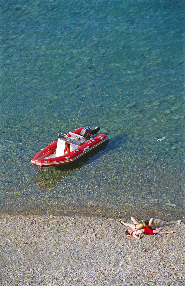 Couple on beach. Costa Brava. Catalonia. Spain.