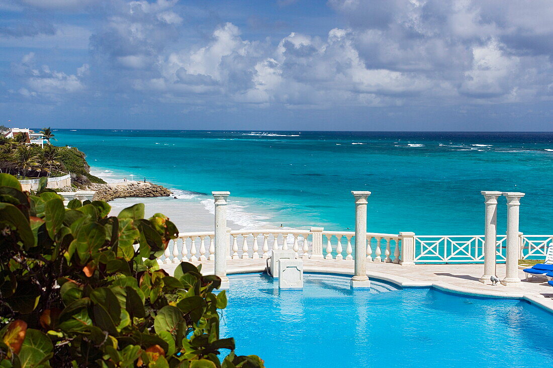 Swimming pool of the Crane Hotel, Atlantic Ocean in background, Barbados, Caribbean