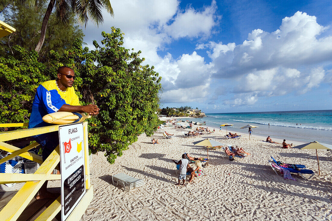 Lifequard observing Accra Beach, Rockley, Barbados, Caribbean