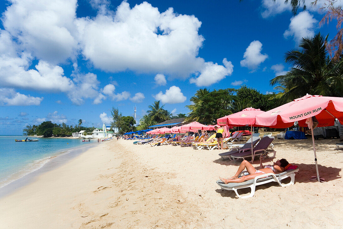 People relaxing at beach, Speightstown, Barbados, Caribbean
