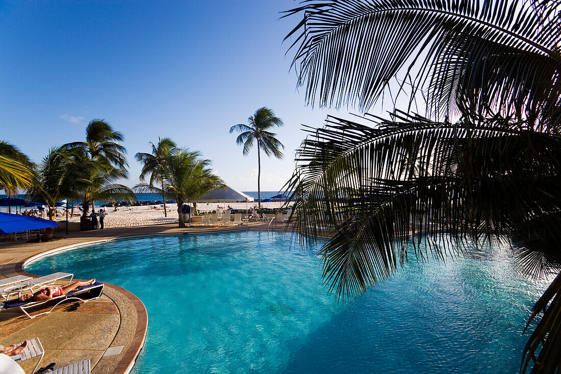 Pool area of the Hilton Hotel, Needham's Point, Barbados, Caribbean