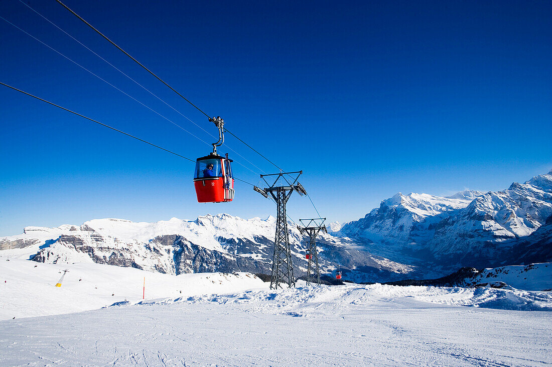 Gondola cable car Grindelwald-Maennlichen passing, Maennlichen, Grindelwald, Bernese Oberland, Canton of Bern, Switzerland