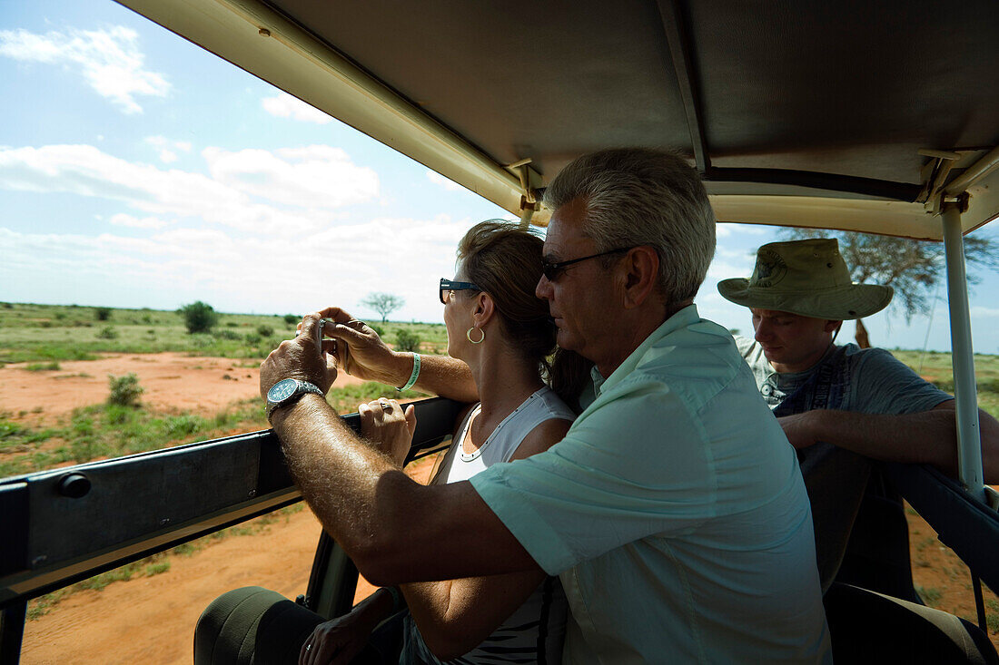 Tourists having a safari tour, Tsavo East National Park, Coast, Kenya