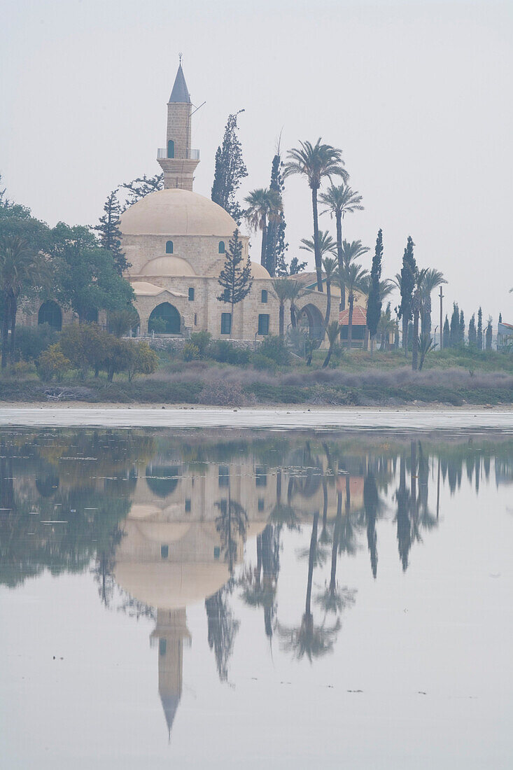 Hala Sultan Tekke mosque at Larnaka Salt Lake, Larnaka, South Cyprus, Cyprus