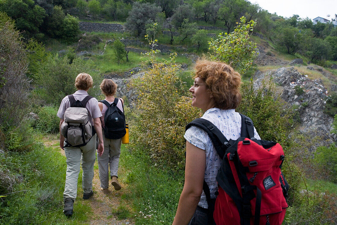 People hiking in the Troodos mountains, South Cyprus, Cyprus