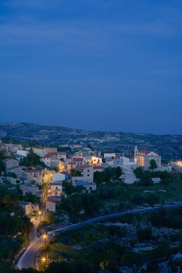 Vouni village at night, Troodos mountains, Vouni, South Cyprus, Cyprus