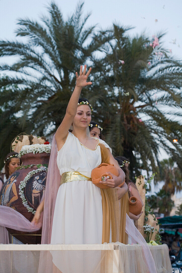 Young woman at the Anthesteria Flower Festival, parade, Germasogeia, Limassol, South Cyprus, Cyprus