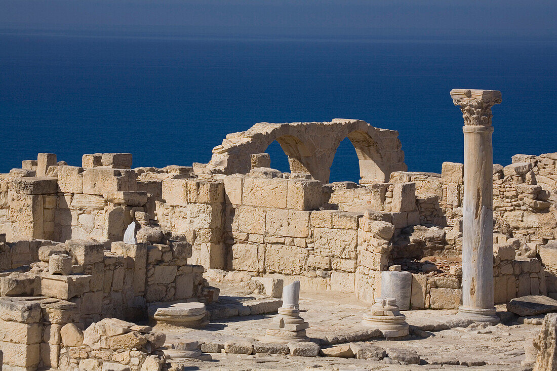 Ruins of an early Christian Basilica, ancient city of Kourion, Kourion, South Cyprus, Cyprus