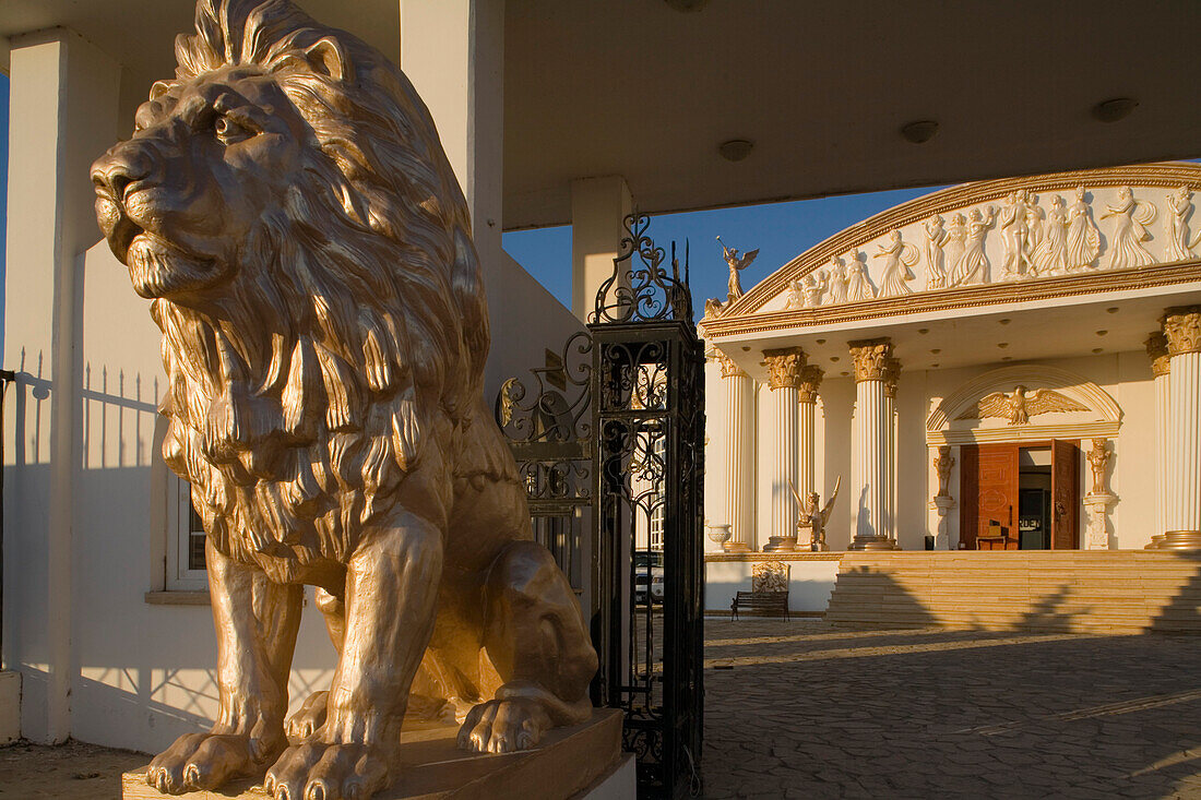 Lion sculpture in front of Lions Garden disco, Famagusta, Ammochostos, Gazimagusa, Cyprus