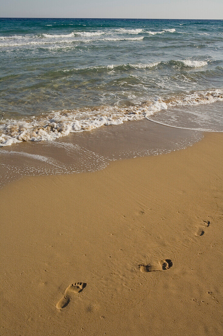 Footprints in the sand, Golden Sands, Golden Beach, Dipkarpaz, Rizokarpaso, Karpasia, Karpass Peninsula, Cyprus