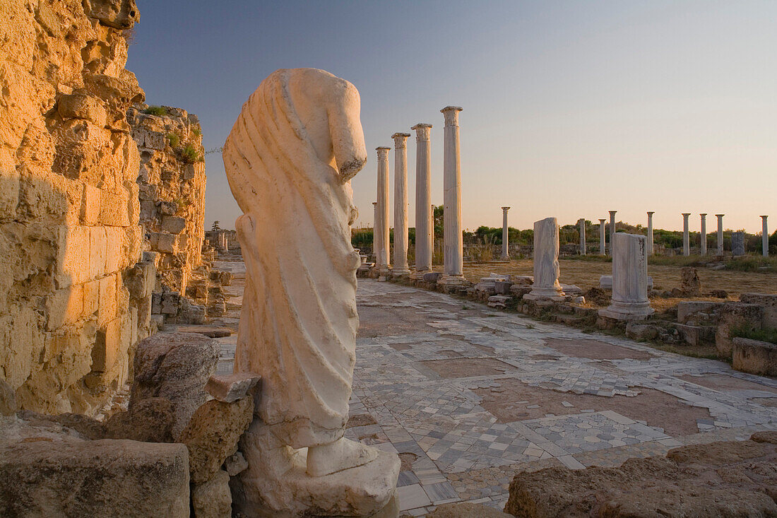 Gymnasium with its columned Palaestra, Ancient city of Salamis, courtyard, Salamis ruins, Salamis, Cyprus