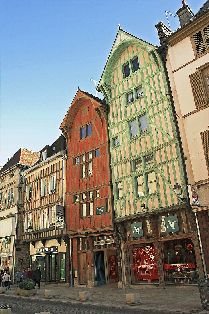 Rue Emile Zola, main shopping Road downtown of Troyes, France