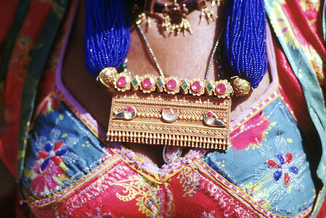 Typical Rajasthani jewellery worn by married women from the Bhisnoi tribe. Rajasthan, India.