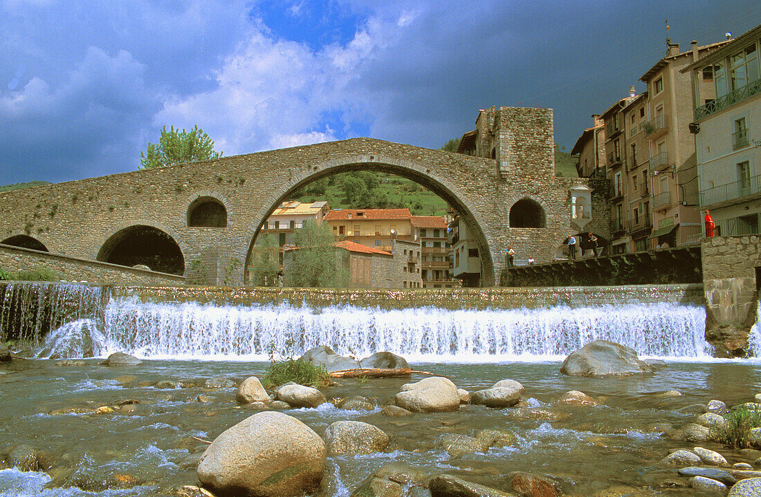 Stone bridge over Ter river. Camprodon. Girona province. Spain