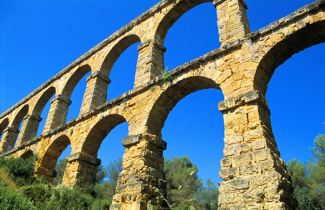 Roman aqueduct. Tarragona province. Spain