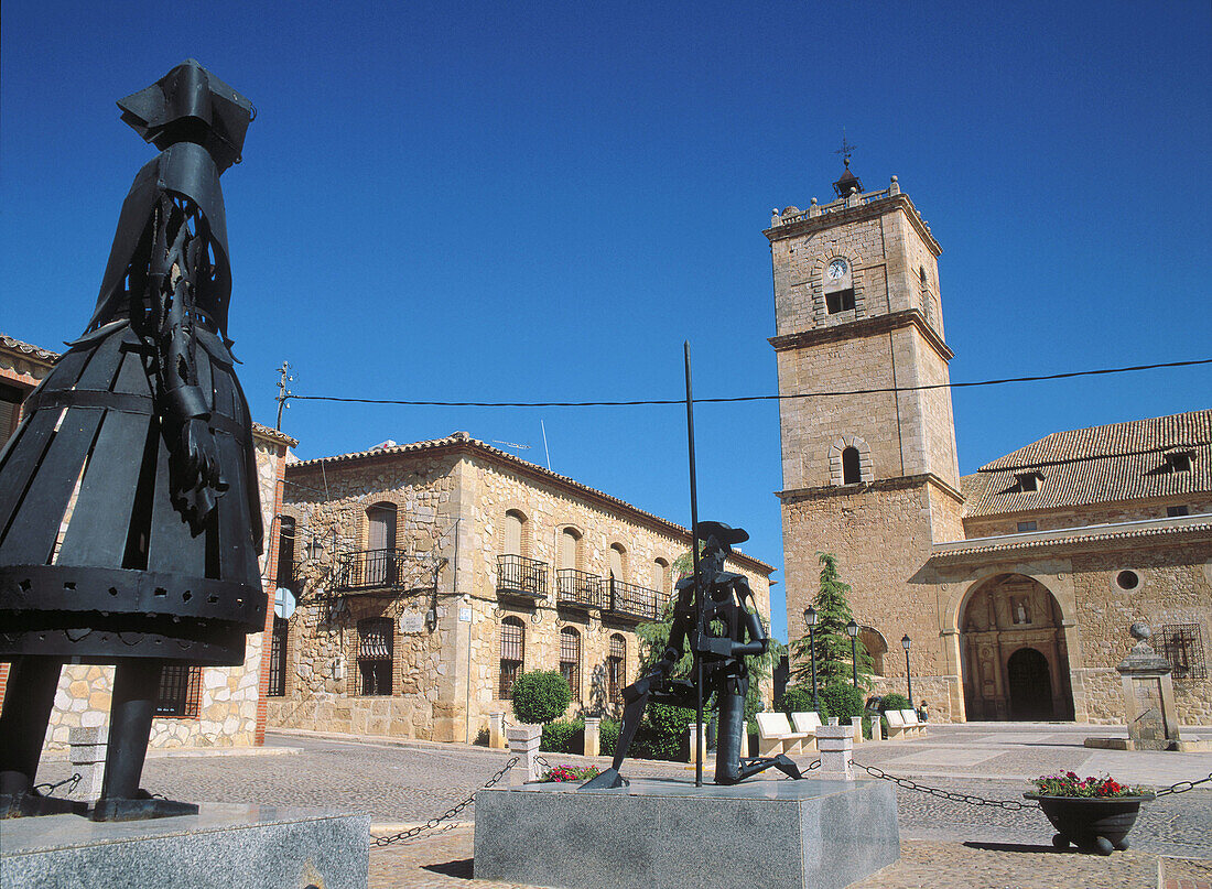 Don Quixote and Dulcinea statues. El Toboso. Toledo province, Spain