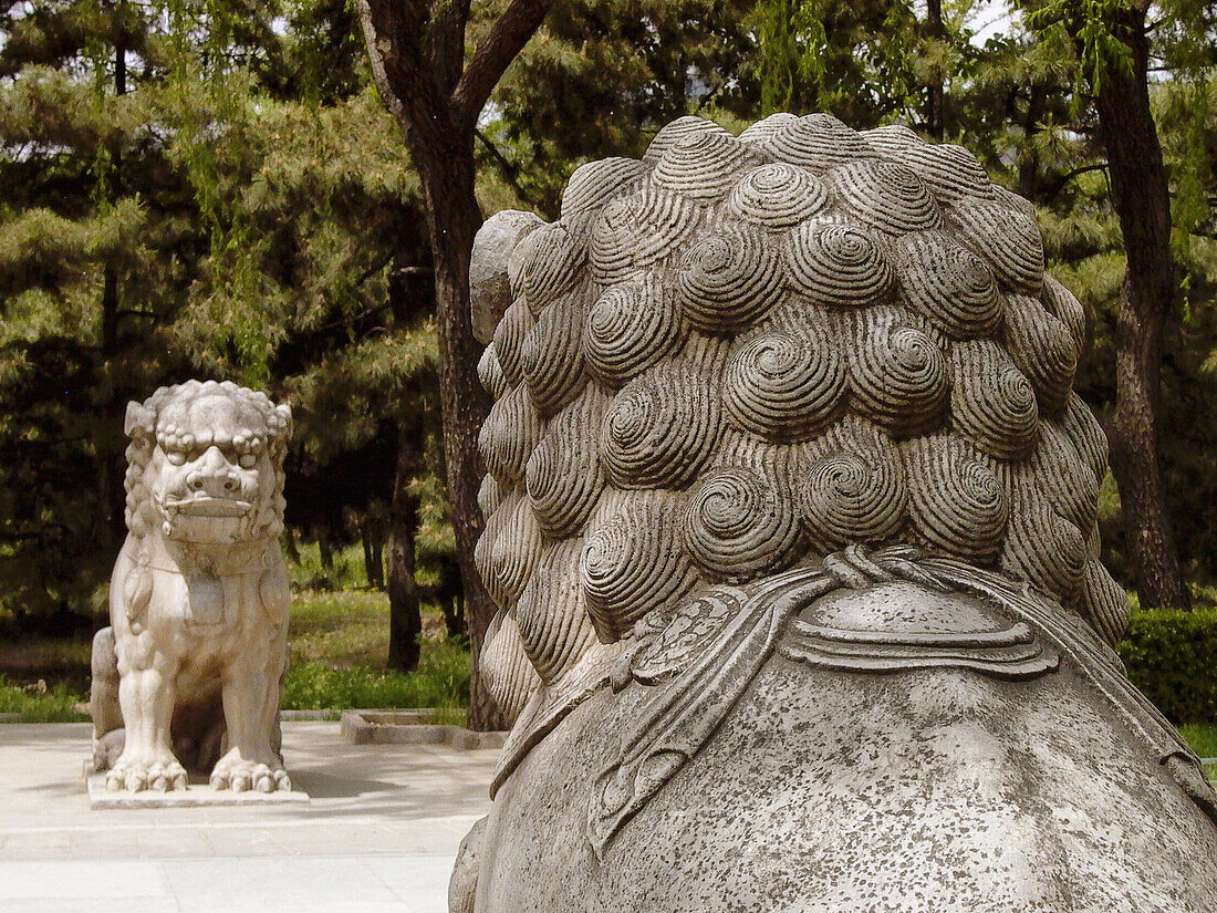 Lion statues at Ming Tombs complex. Beijing. China