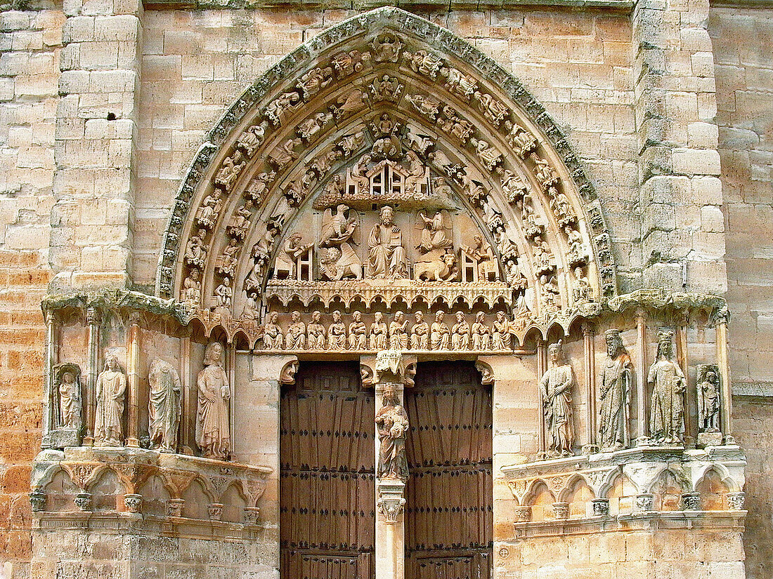 Gothic portico of church at Sasamón. Burgos province. Spain