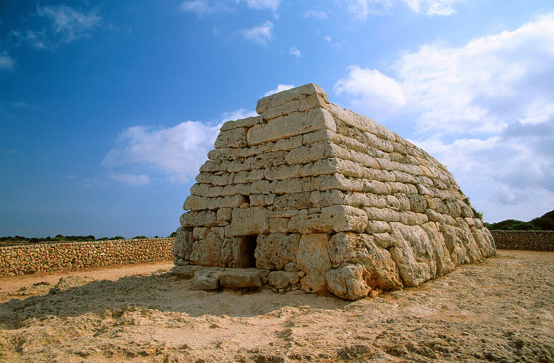Naveta d es Tudons , a prehistoric monument from the Talayotic culture. Ciutadella. Minorca. Baelaric Islands. Spain