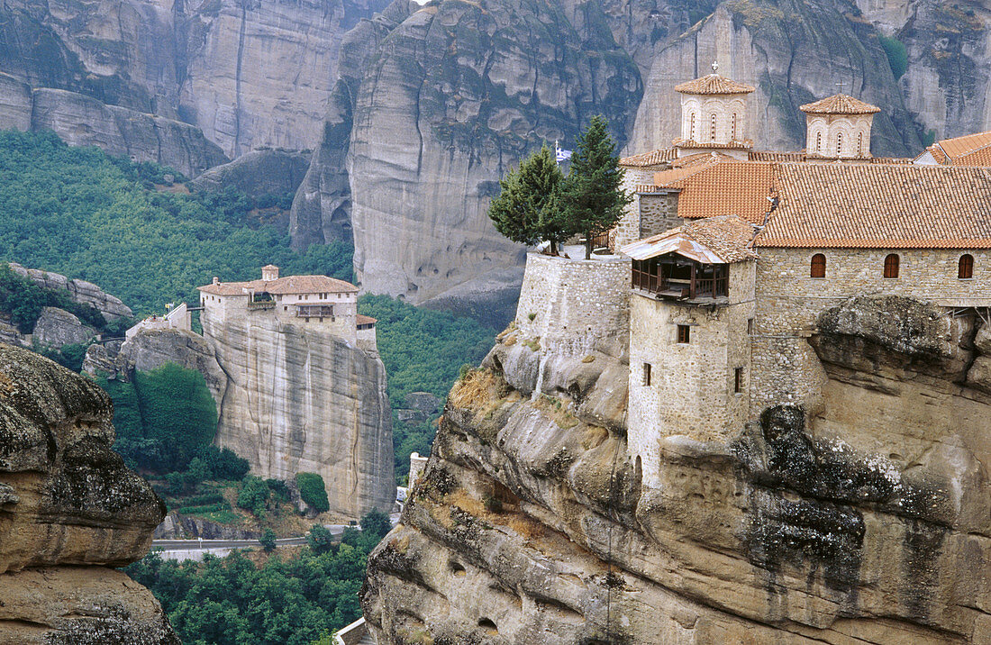 Varlaam and Roussanou Monasteries. Meteora. Thessaly, Greece