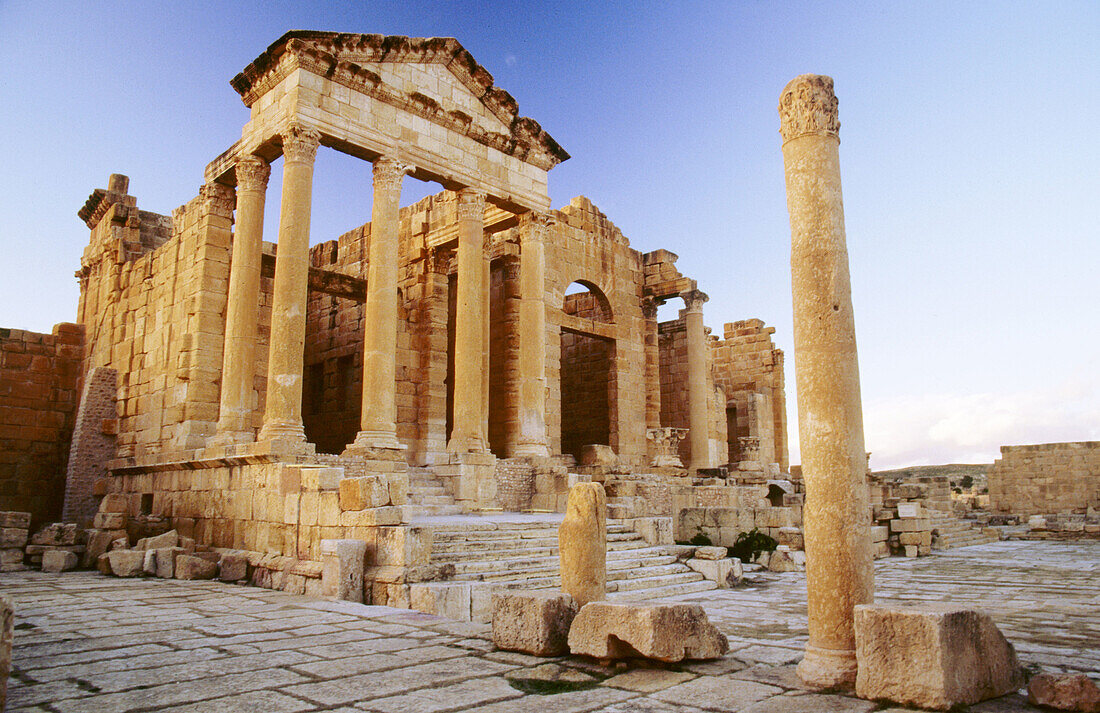 Capitol in Roman city. Sbeitla. Tunisia