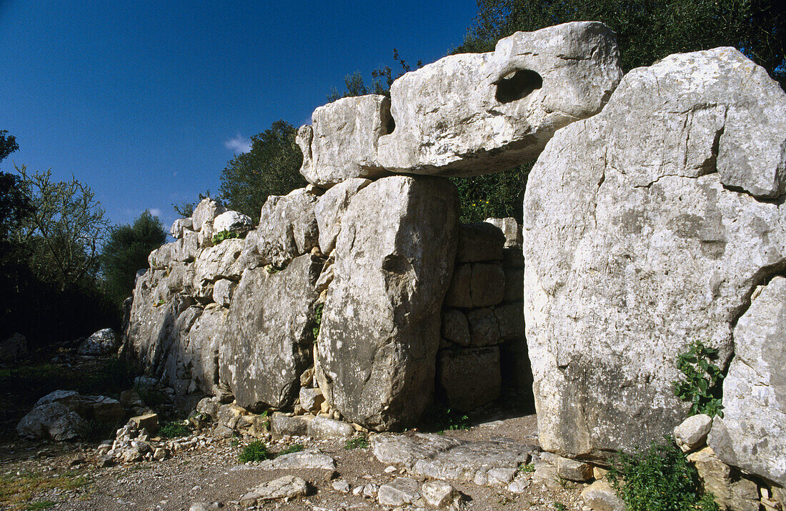 Talaiot , prähistorisches Monument in der archäologischen Stätte Ses Païsses. Artà. Mallorca, Balearische Inseln. Spanien