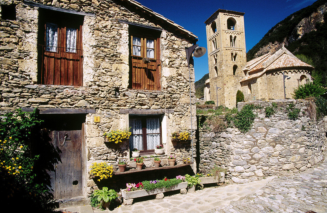 Sant Cristòfol church (s. XII). Beget. Pyrenees mountains. Catalonia. Spain.