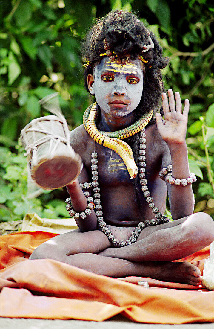 Child representing god Vishnu. Rishikesh. Uttar Pradesh. India.