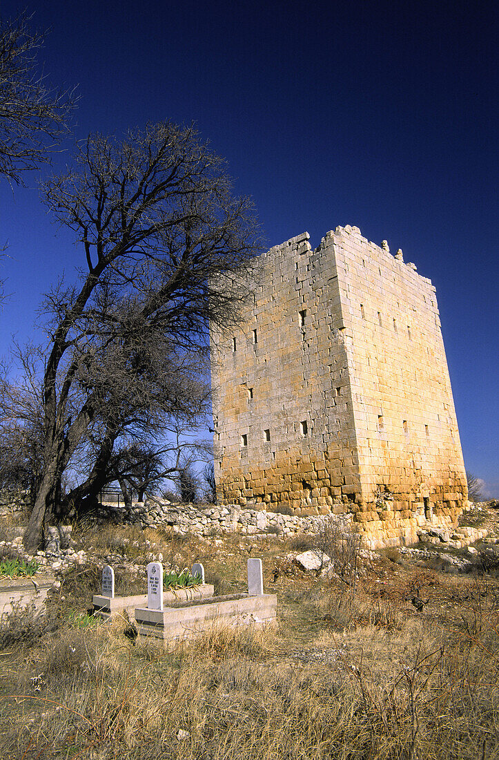 Burç, Hellenistic watchtower. Uzuncaburç (Diocesarea). Silifke. Eastern mediterranean sea. Turkey.